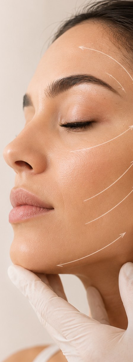 Perfil femenino con trazos de armonización facial